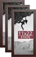 KTKDE 11x22 Poster Frame Woodgrain set of 3,11 by 22 Newspaper Frame with Polished Plexiglass,Studio Gallery Vertical & Horizontal Wall Hanging Large Picture Frame for Photos
