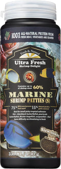 Ultra Fresh Marine Fish Food, 75% Sword Prawns + Squids, Natural Protein, Color Enhancement, for Small Saltwater Fish, Marine Shrimp Patties S 4.56oz