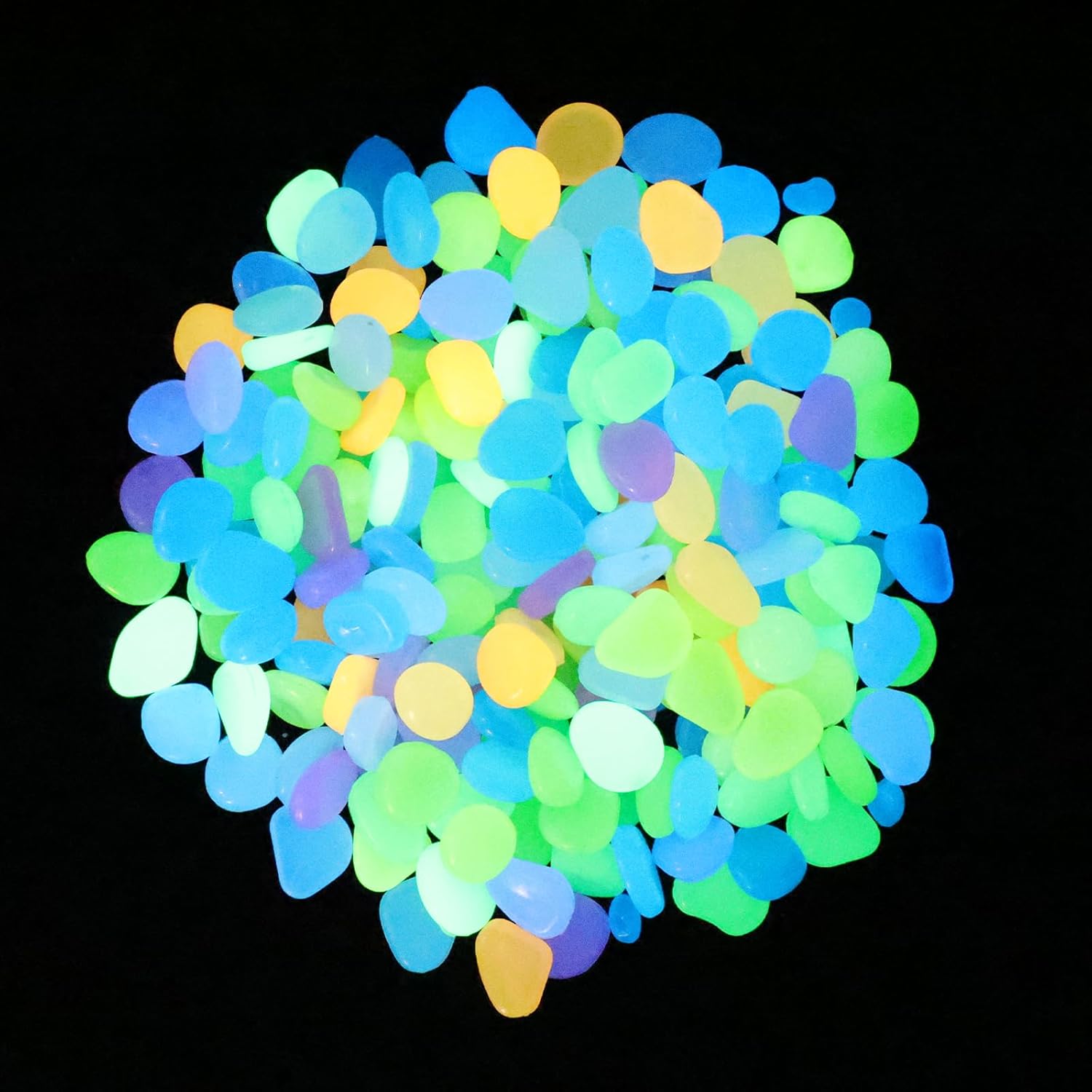 Oubest Glow in The Dark Pebbles/Glow Stones/Glowing Rocks Blue Decor for Garden/Fish Tank/Aquarium/Walkway/Driveway/Plant Pots/Bonsai (100, Multi-Colored)