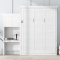 Merax Queen Size Murphy Bed with Multiple Storage Shelves,Wall Bed with Louvered Style Decoration,White