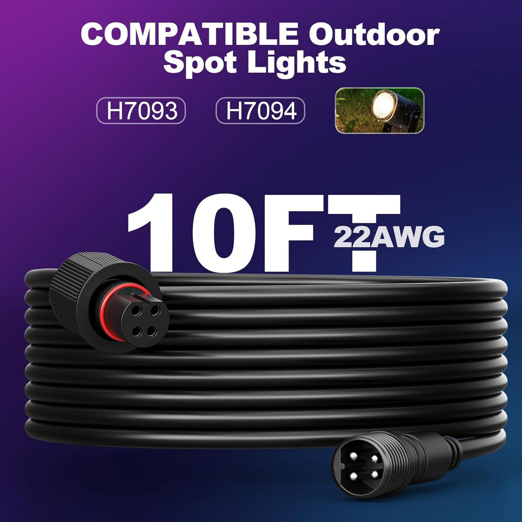 10FT Outdoor Extension Cable for Go-ee Outdoor Spot Lights 2, IP68 Waterproof Extension Cord Compatible with Go*ee ‎H7093 H7094-4 Pin Plug Patio Decorations