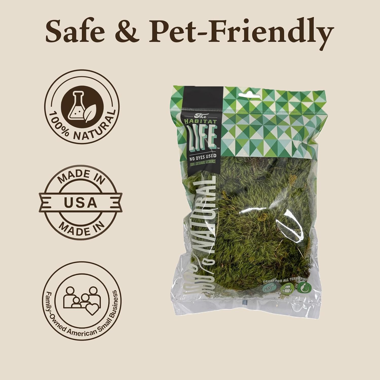 The Habitat Life - Natural Mood Moss - for Reptiles, Amphibians & Invertebrates Terrariums - Moisture-Retaining - Humidity Control - Soft Bedding - Dye-Free & Safe - Small - 1 Pack