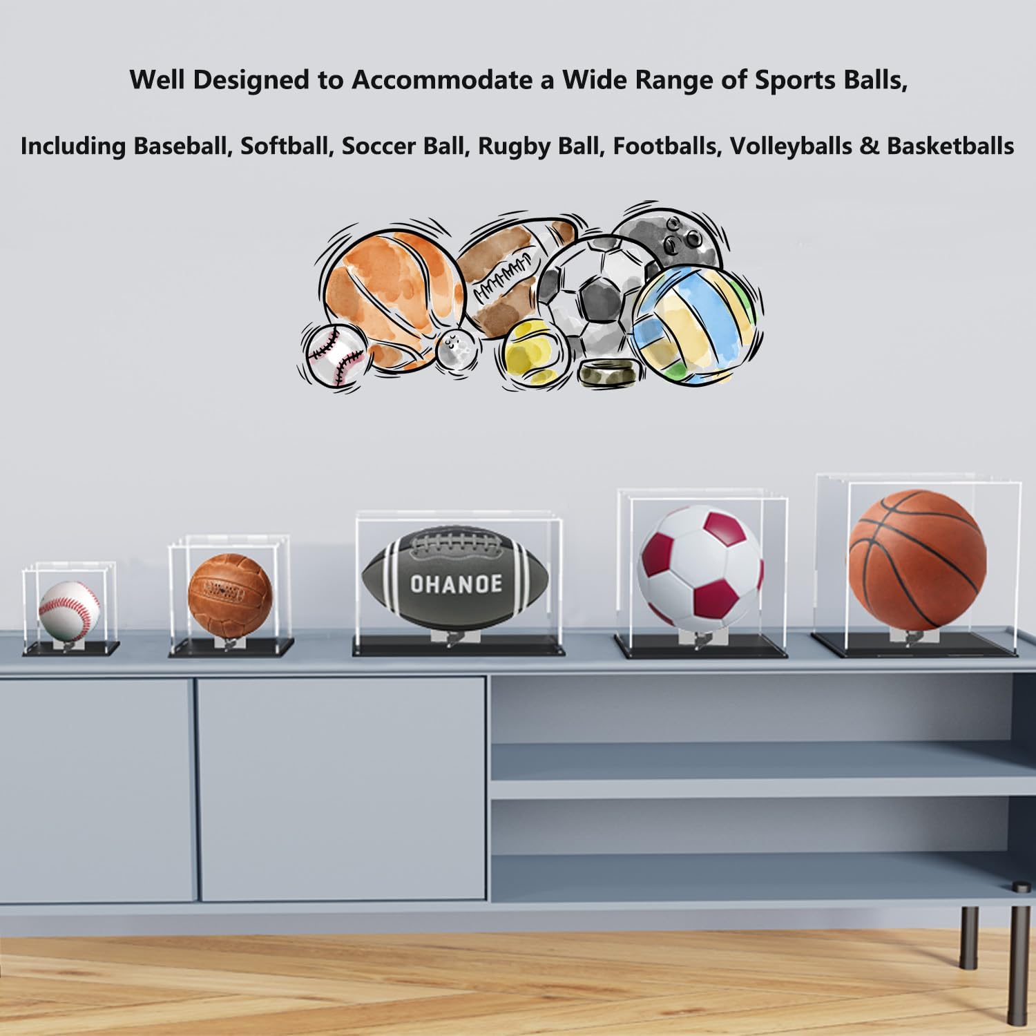 Acrylic Display Box with Removeable Ball Stand, Clear Acrylic Case for Full Size Soccer, Football, Rugby Displaying, Storage and Showcase