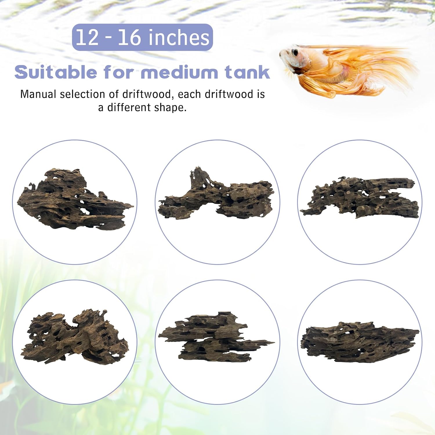Hamiledyi Large Driftwood for Aquarium Decor Natural Fish Tank Wood with Holey Aquarium Wood Aquascaping for Shrimp Betta Hermit Crab and Butterfly Fish