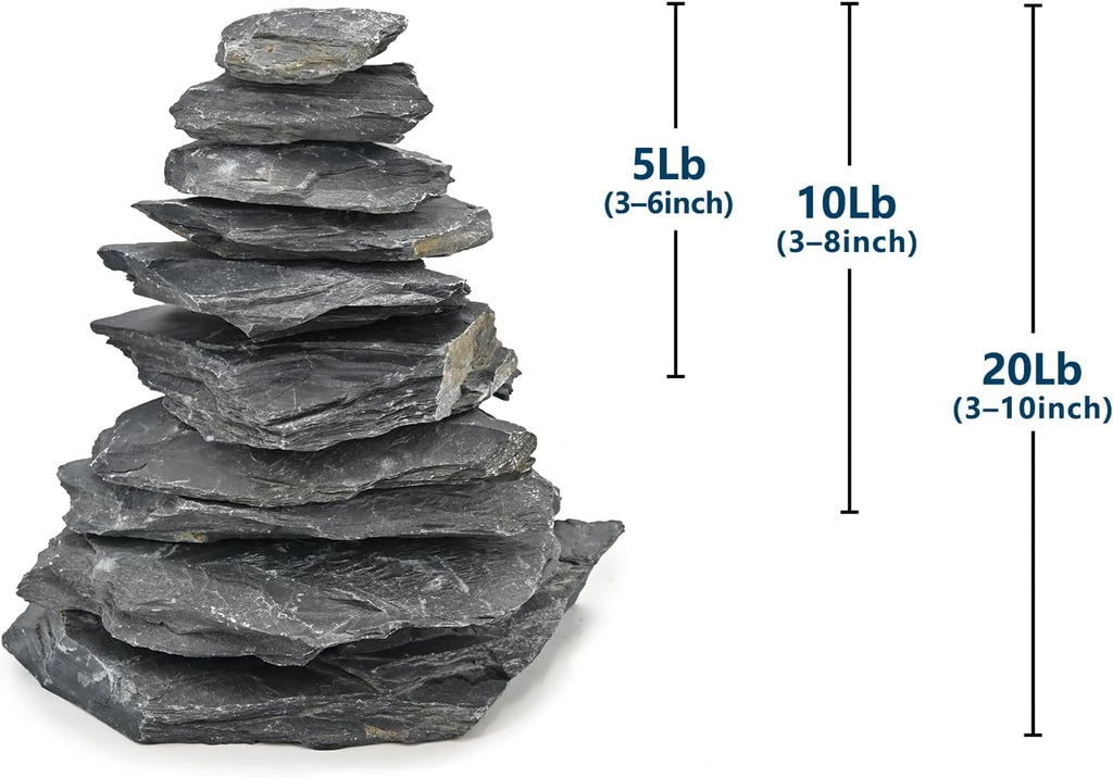 Natural Slate Stone for Aquarium 3-10 Inches Fish Tank Rocks Garden Stepping Stones for Landscaping Decor,Reptile Basking Aquascaping,Paludariums-20lb