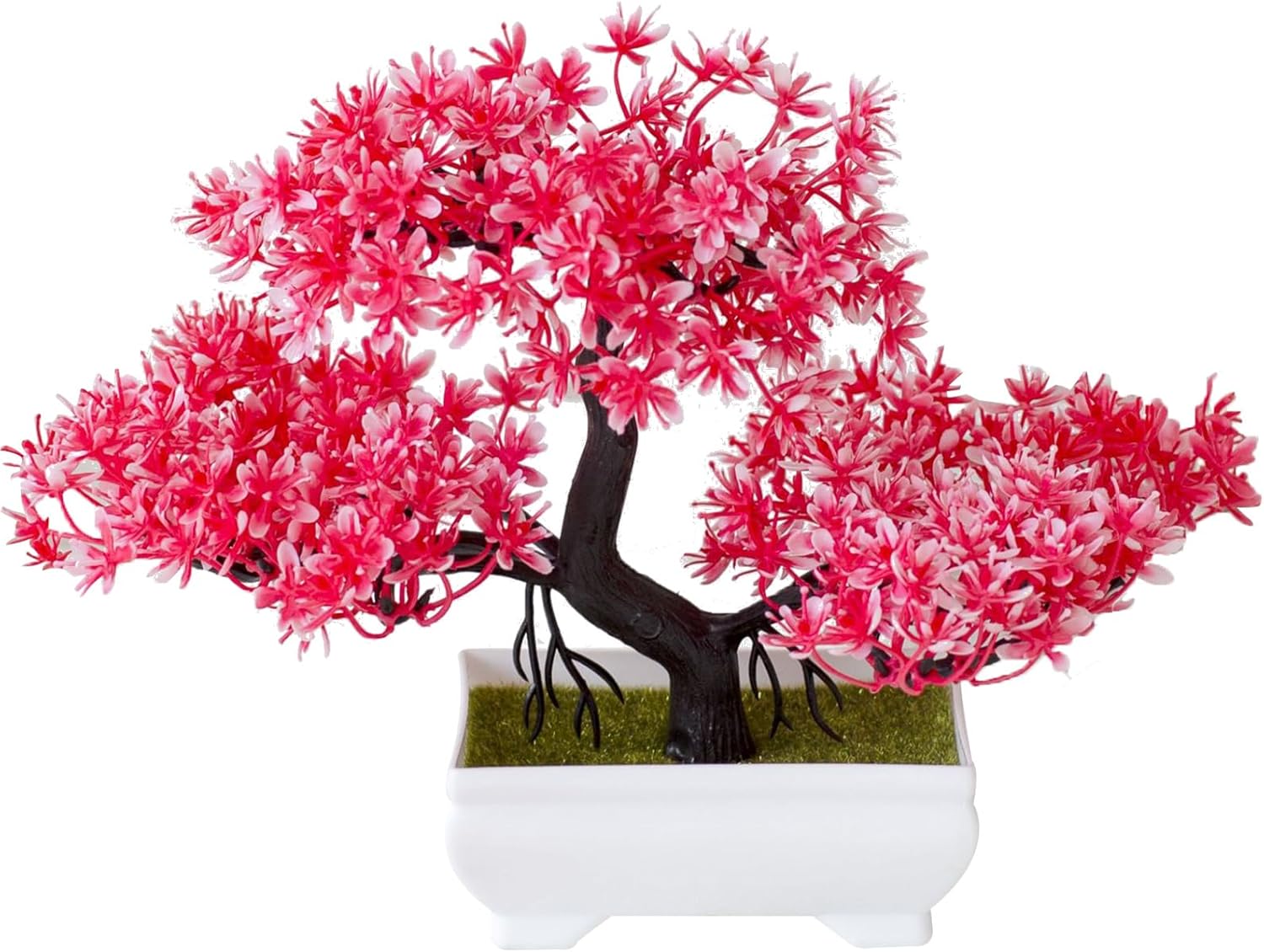 Mini Artificial Bonsai Tree Plants with Plastic Cement Pots for Home Office Décor(Red)