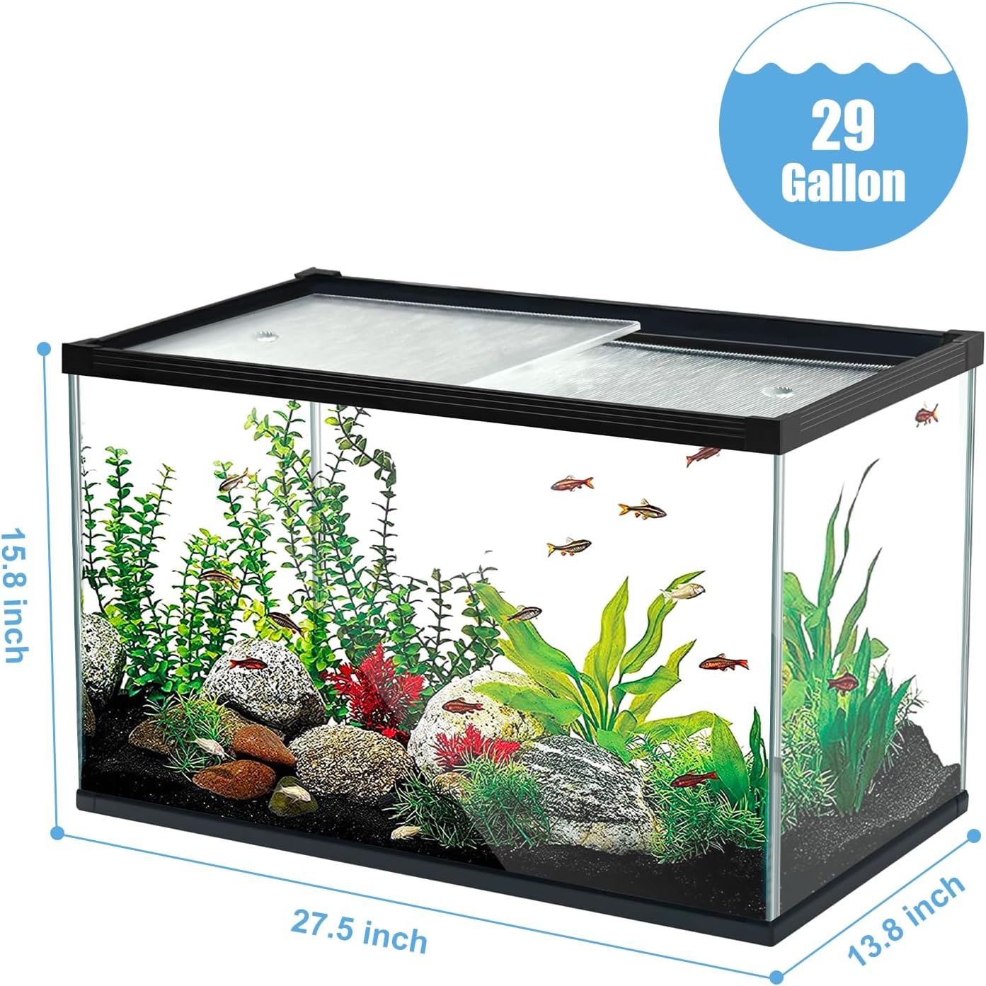 Ultra Clear Glass Aquarium Thickened Large Fish Tank -Suitable for High-end Fish Enthusiasts (29 Gallon)