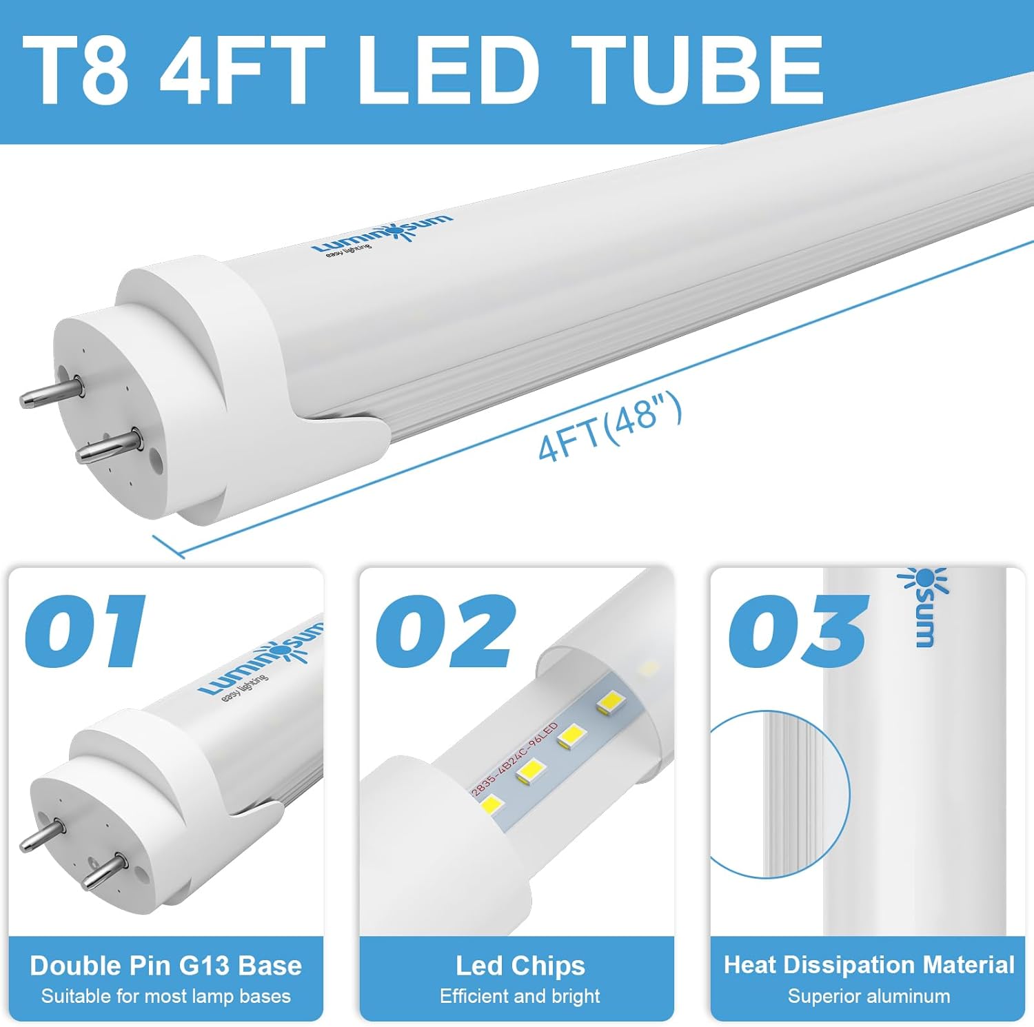 T8 LED Tube Light Bulbs 4 Foot 20W 40W Equivalent, 6000K Cool White 2000LM, T8 T10 T12 Fluorescent Replacement, Dual-end Powered Ballast Bypass, Frosted Cover ETL Listed for Garage 16-Pack