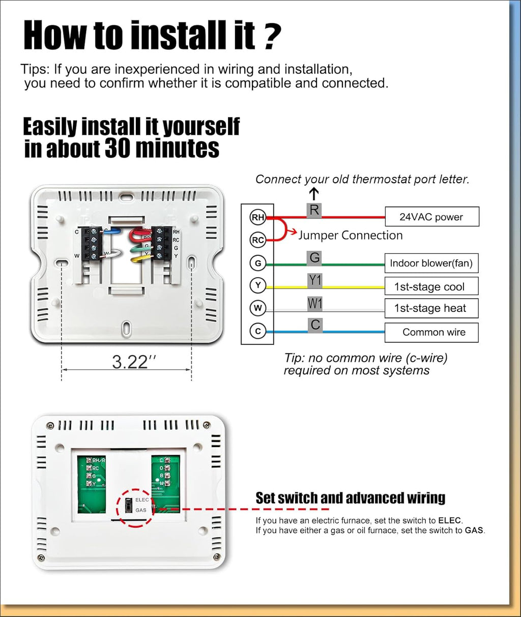Non Programmable Thermostat, Single-Stage 1 Heat 1 Cool, Simple Digital Thermostats for Home