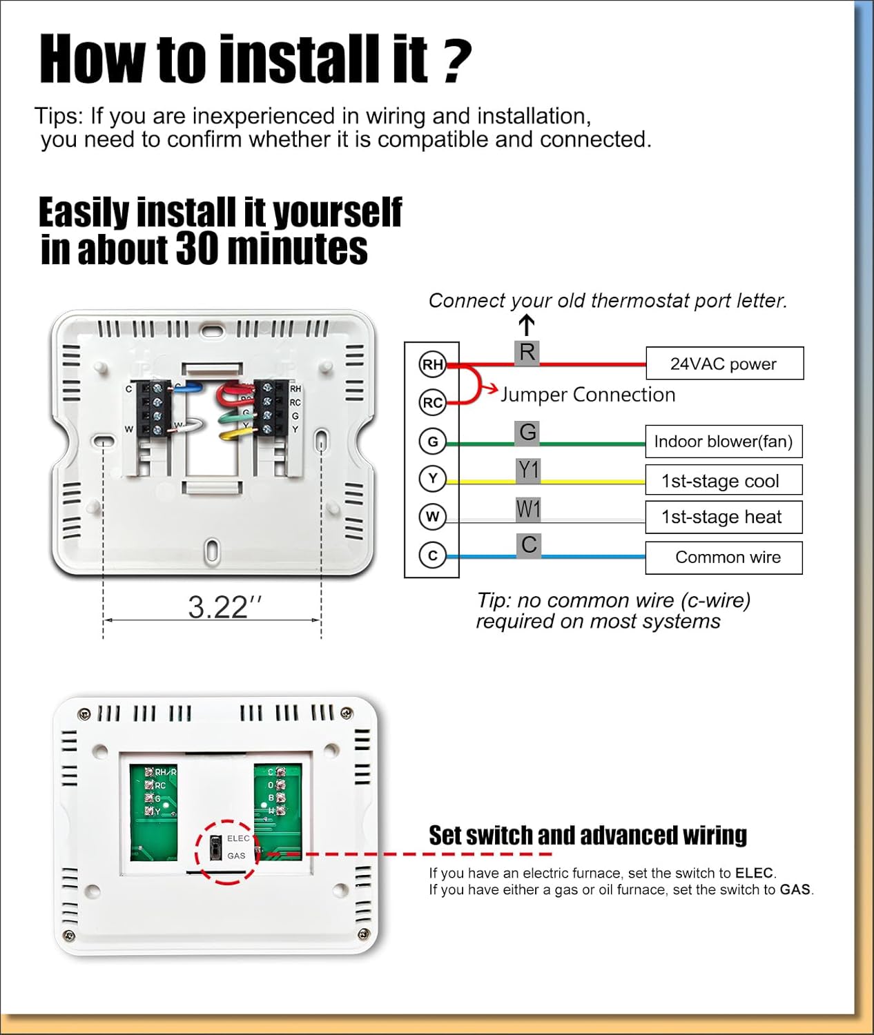 Non Programmable Thermostat, Single-Stage 1 Heat 1 Cool, Simple Digital Thermostats for Home