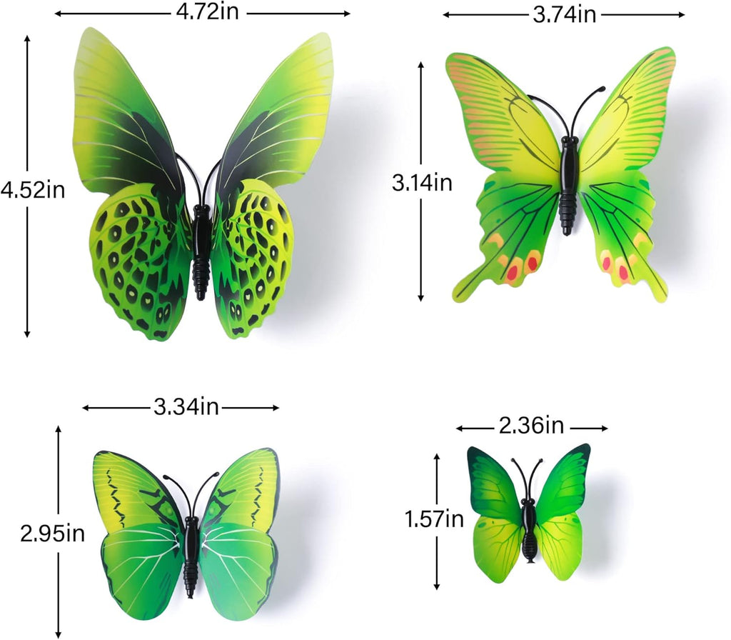 LiveGallery 72 PCS Green Removable 3D DIY Beautiful Butterfly Wall Decals Colorful Butterflies Art Decor Wall Stickers Murals for Kids Baby Boy Girls Bedroom Classroom Offices (Green)