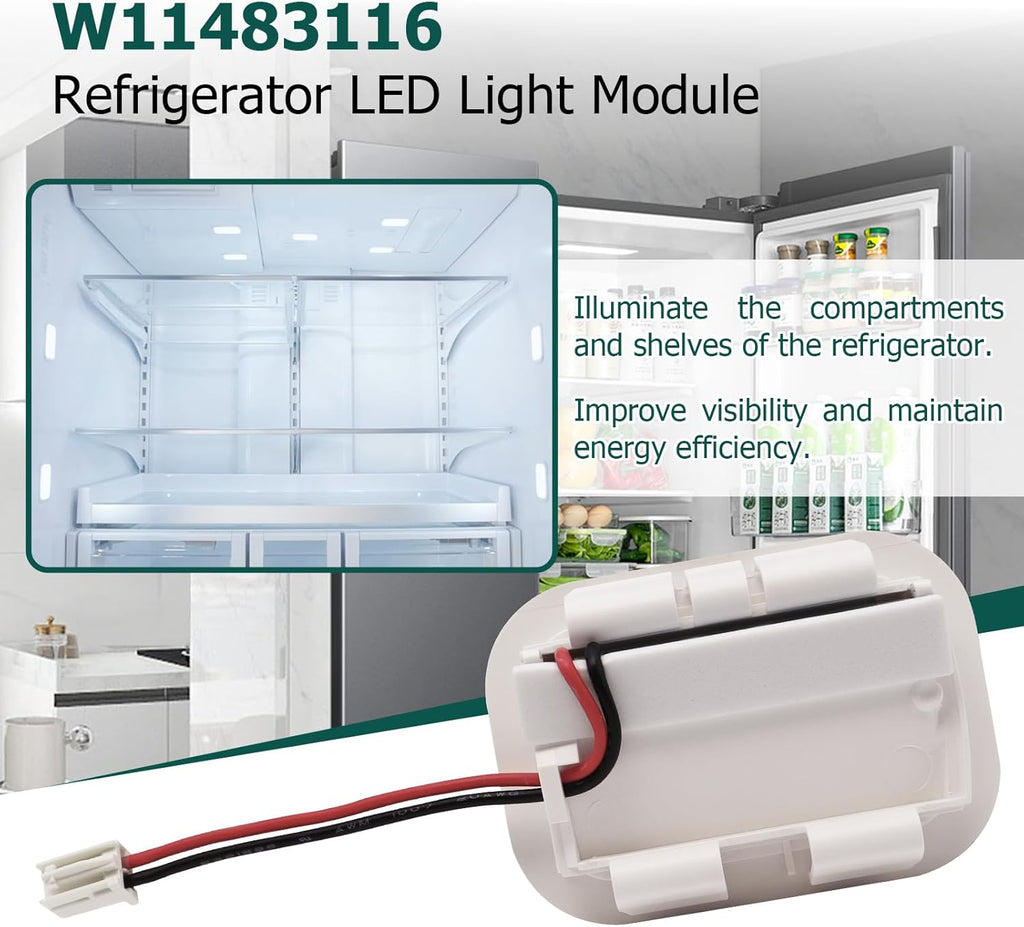 W11483116 Refrigerator LED Light Module Compatible with Whirlpool Kitchen Aid Replaces W11228040 4961291 AP6990551 PS16221108 EAP16221108