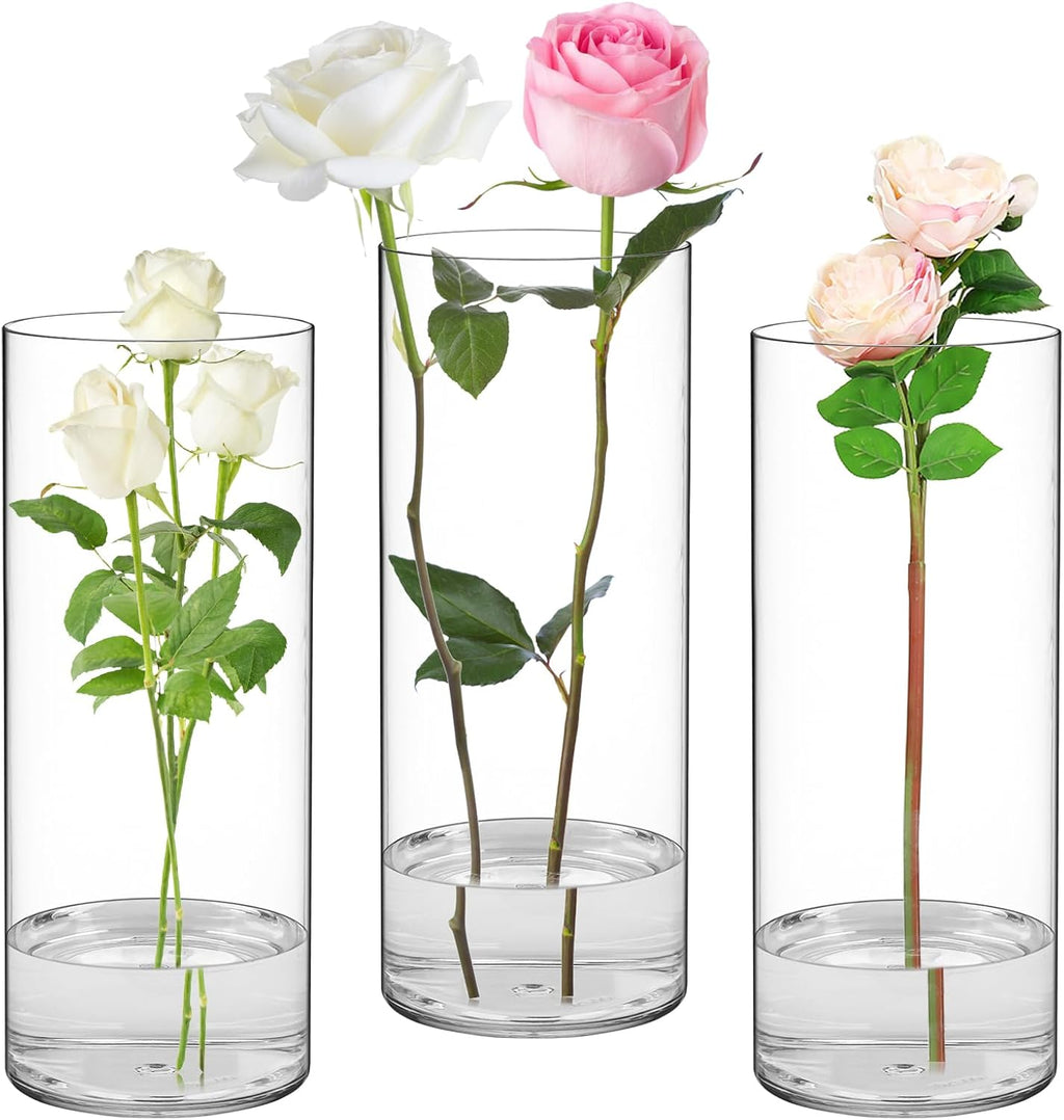 SUREAM Acrylic Hurricane Vases, 9.8 inch Tall Floating Candle Holder, 3 Pcs Plastic Cylindrical Flower Vases for Wedding Centerpieces, Unbreakable Clear Floating Candle Holder for Home Decor
