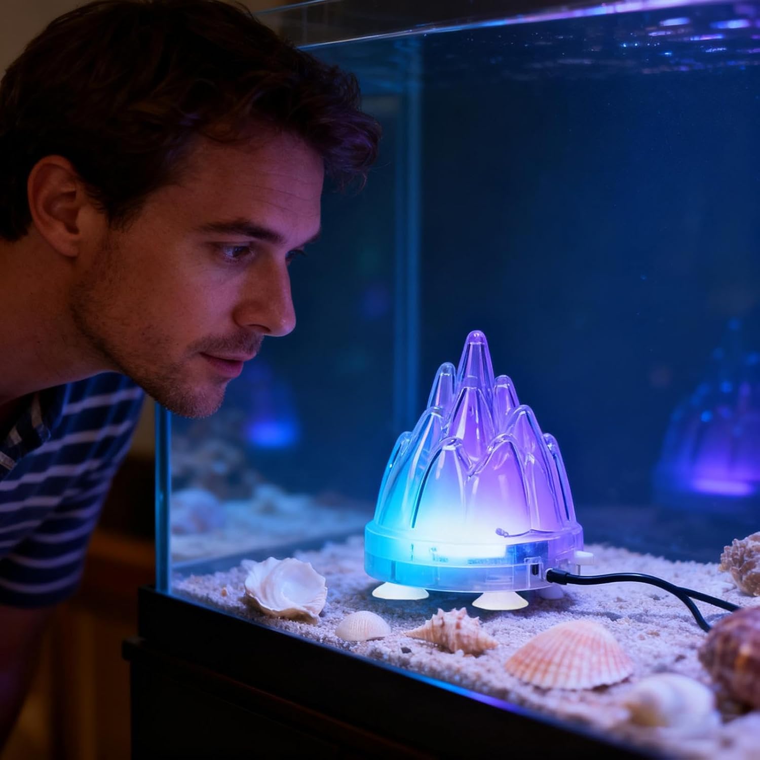 Aquarium Volcano Ornament - Remote-Controlled Volcano, Aquarium Decoration with Built-in Air Stone Bubbler, Interactive Design for Saltwater and Freshwater Tanks, Turtle Bowls, and Home Display