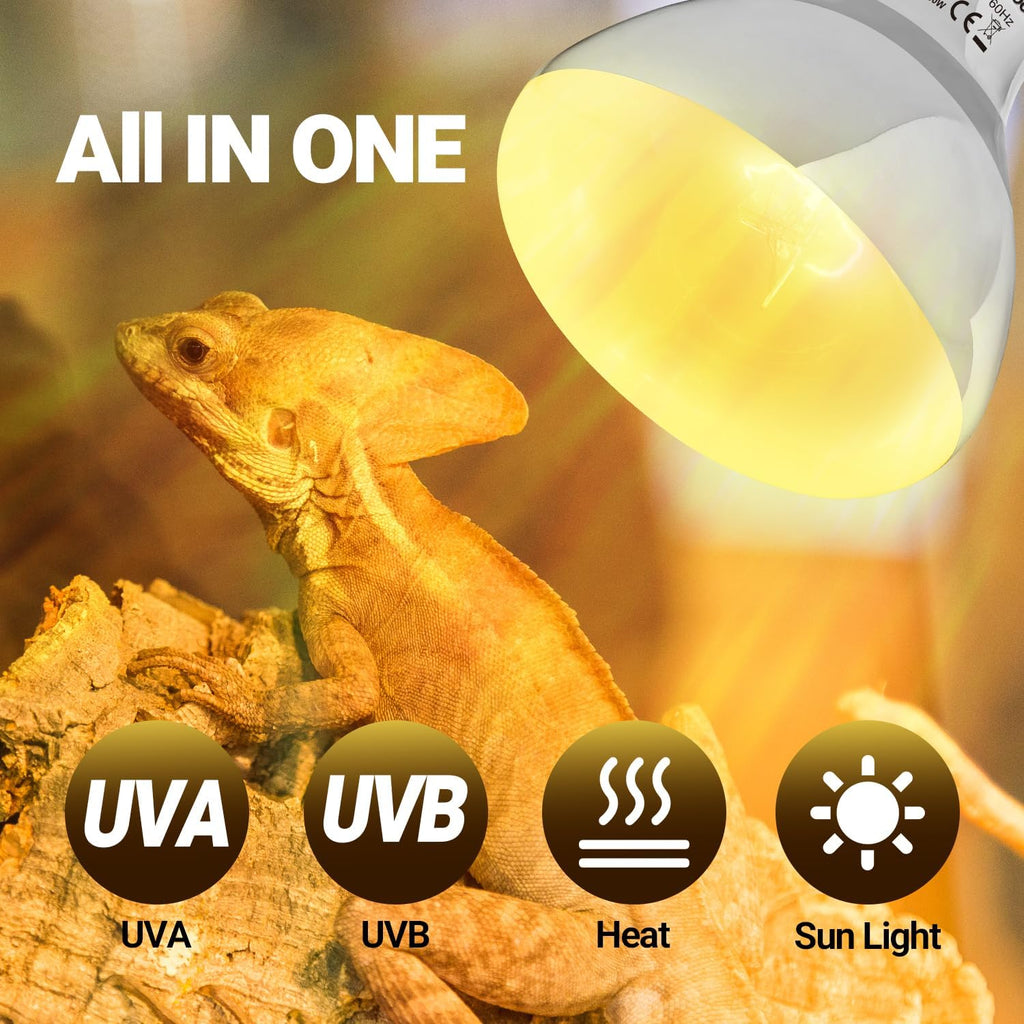 REPTI ZOO 100W Reptile Heat Lamp UVA UVB Reptile Light, Full Spectrum Self-Ballasted Vapor Basking Sunlight Bulb for Reptile and Amphibian Use E26