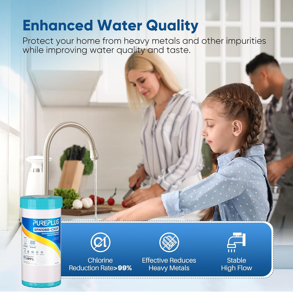 PUREPLUS 5 Micron 10" x 4.5" Whole House KDF/GAC Water Filter, Heavy Metal Removal Replacement Water Filter, RFN10BB-CKDF, 1PACK