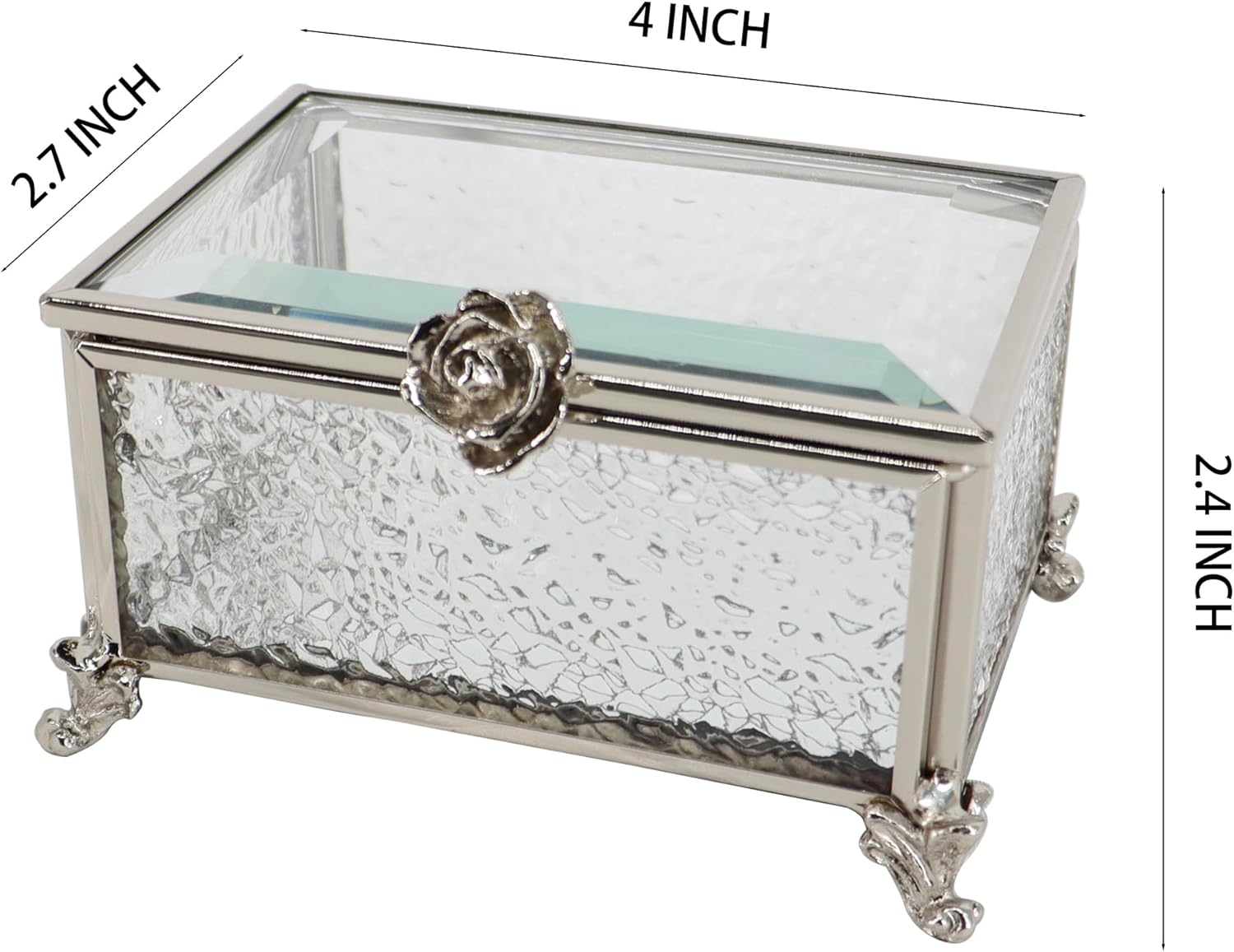 Glass Vintage Jewelry Box Keepsake storage Trinket Ring Display Box Home Decor Embossed Clear Glass Boxes Organizer(3.9x2.7x2.3Inches)