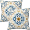 Mediterranean Blue Floral Throw Pillow Covers Set of 2 Ultra-Soft All-Season Pillow Shams with Hidden Zipper,Durable for Sofa Bed Car Decor & Gift Luxury 18x18IN