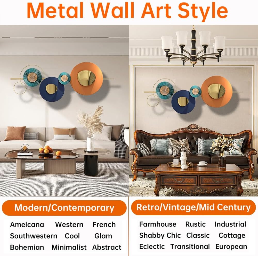 Metal Geometric Round Abstract Wall Art, Modern Orange Circle, Large, Hanging Wall Sculptures for Living Room, Bedroom & Outdoor (Orange)