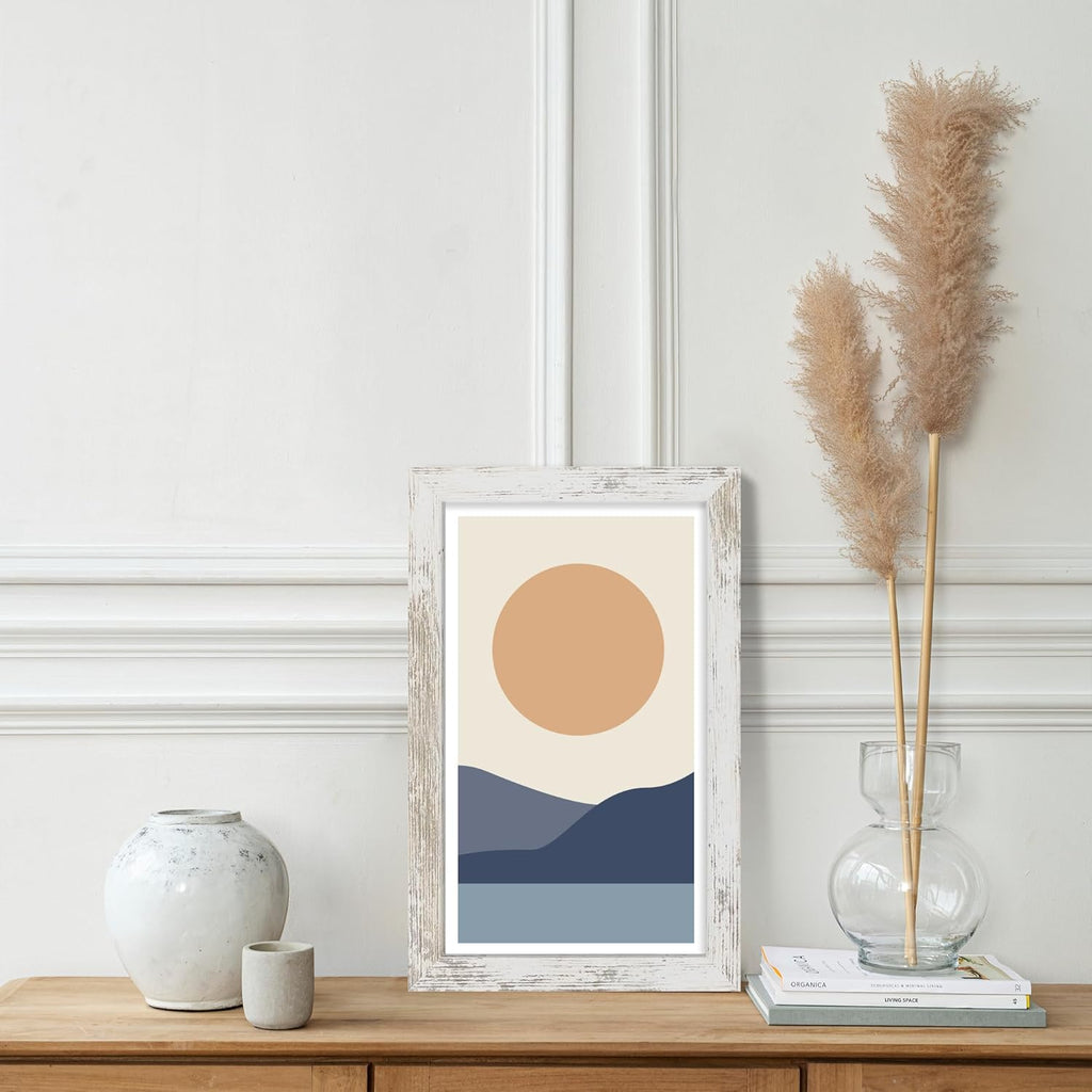 8x14 Picture Frame Set of 2, Distressed White Wood Frame with Glass Collage Frame, Display Pictures 3-4x6 With Mat or 8 x 14 Without Mat - Horizontal or Vertical Wall Mounting