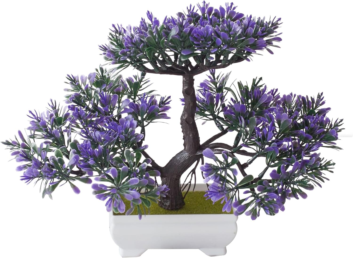 Mini Artificial Bonsai Tree Fake Plants - Artificial Plant Welcome Pine Treewith Plastic Cement Pots for Home Office Décor (Purple)