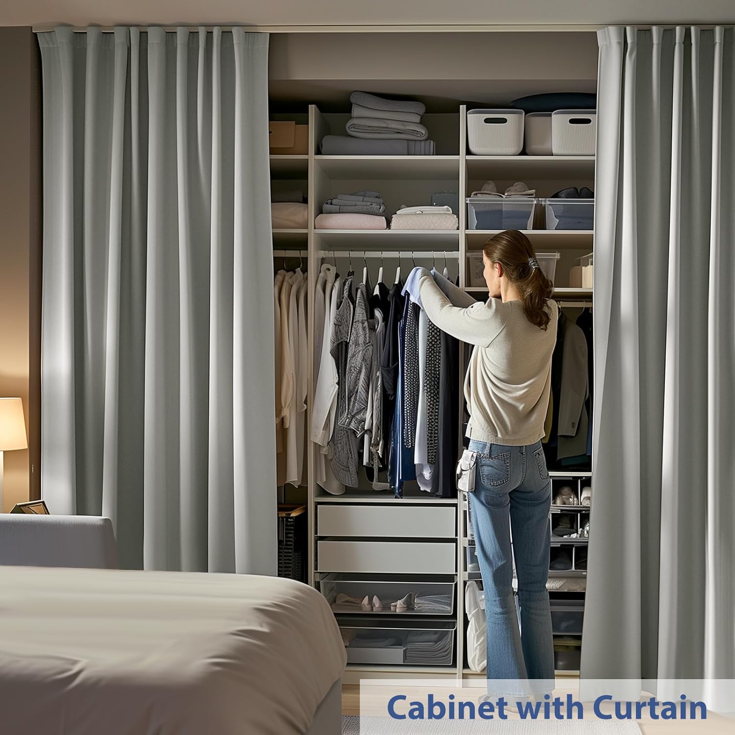 Room Divider Ceiling Mounted Curtains Track Sets Extra Wide Blackout Curtain Flexible Tracks for Bedroom Privacy Partition Separator, 1 Panel Light Grey Drape and White Rail, W10 x H7ft