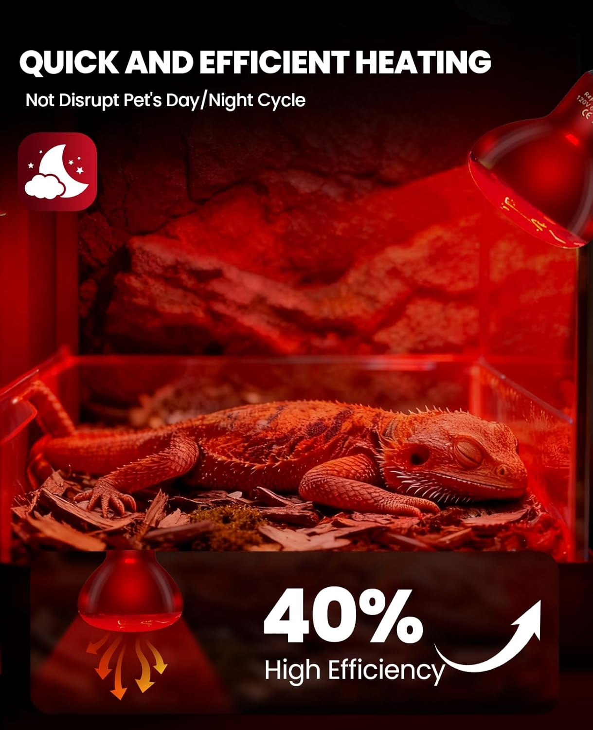 KINDEEP Infrared Heat Lamp Bulbs: 50W Reptile Heat Light 2 Pack - Red Basking Spot Light Bulbs Reptile Heating lamp for Lizard Bearded Dragon Turtle Snake Leopard Gecko Tortoise Chickens