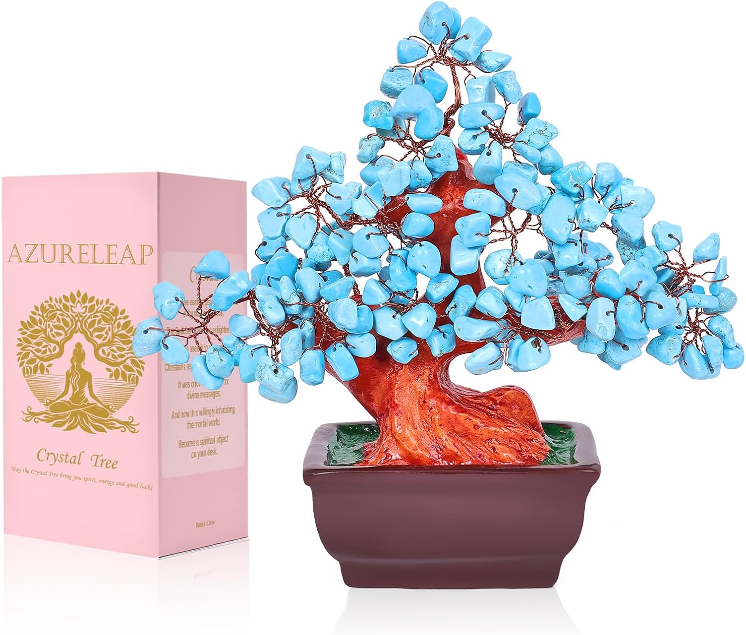 Feng Shui Quartz Crystal Money Tree Bonsai Style Decoration for Luck and Wealth (Blue)