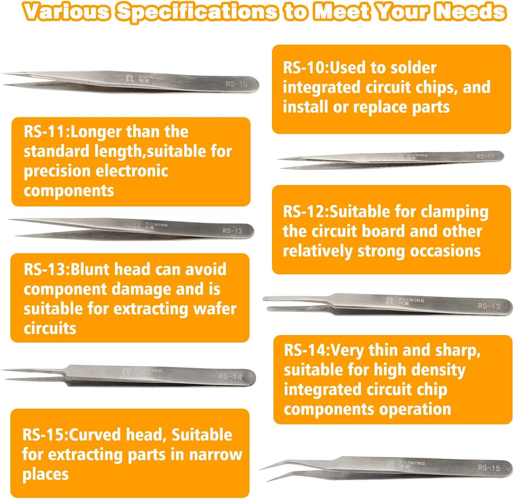 Precision Tweezers Set, 6 PCS Extra Thick Stainless Steel, Non-Magnetic, Heat Resistant for Electronics, Soldering, Jewelry, Craft, and Laboratory Work