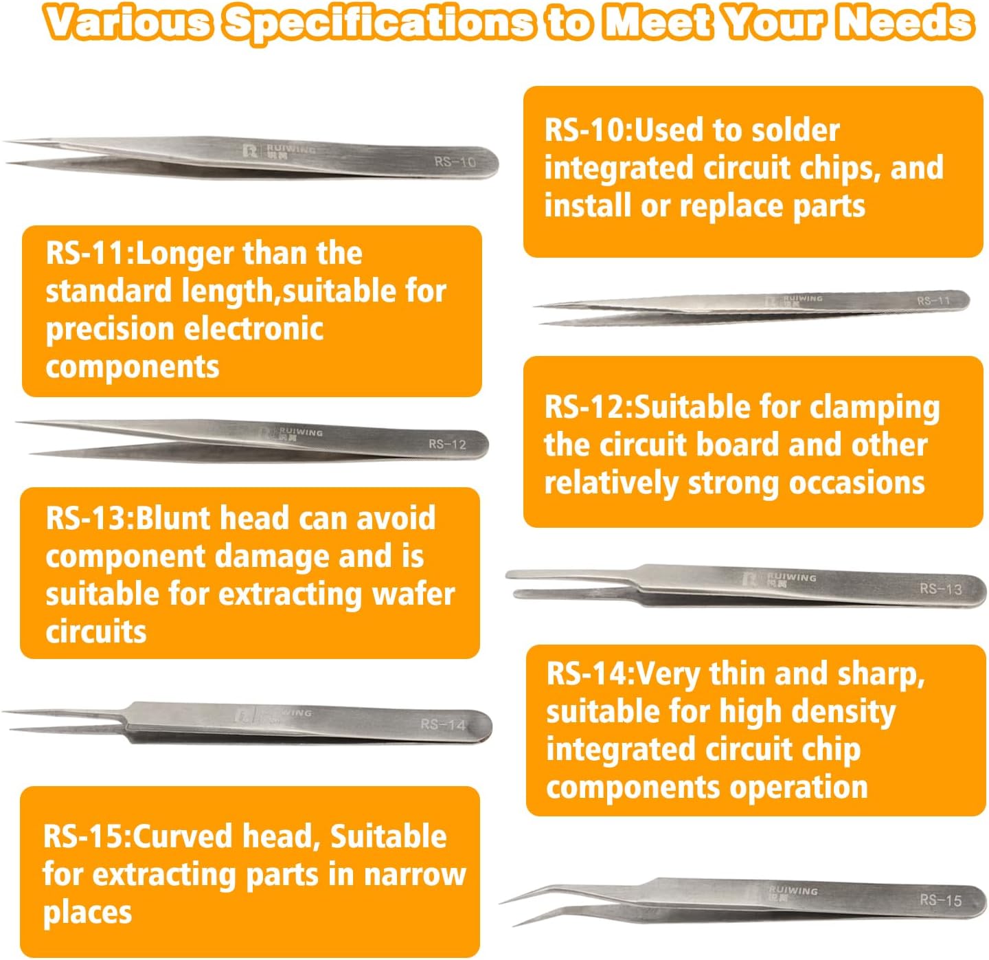 Precision Tweezers Set, 6 PCS Extra Thick Stainless Steel, Non-Magnetic, Heat Resistant for Electronics, Soldering, Jewelry, Craft, and Laboratory Work