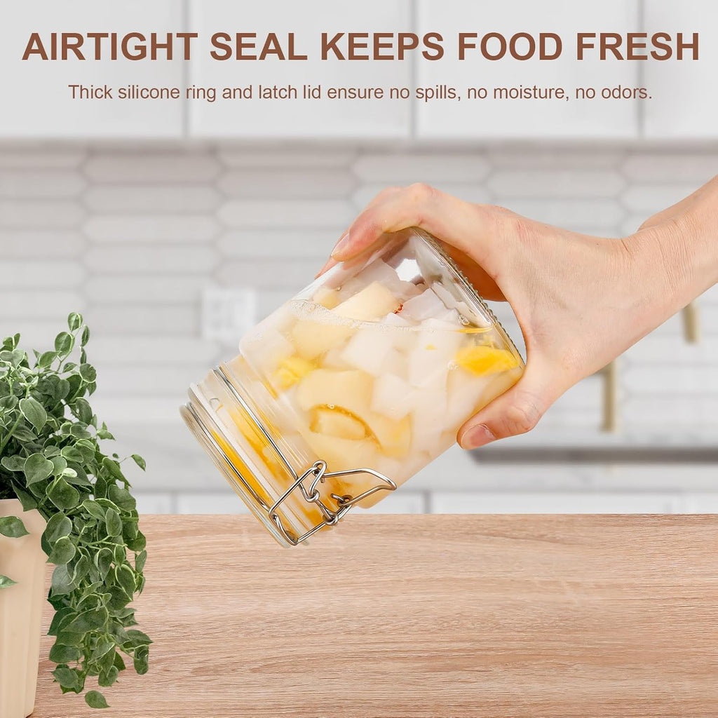 25oz Airtight Glass Jars with Lids, Set of 6 Food Storage Containers & Canisters, Clear Mason Jars with Clamp Seal for Canning, Cereal, Coffee, Pasta, Sugar, Beans & Spices