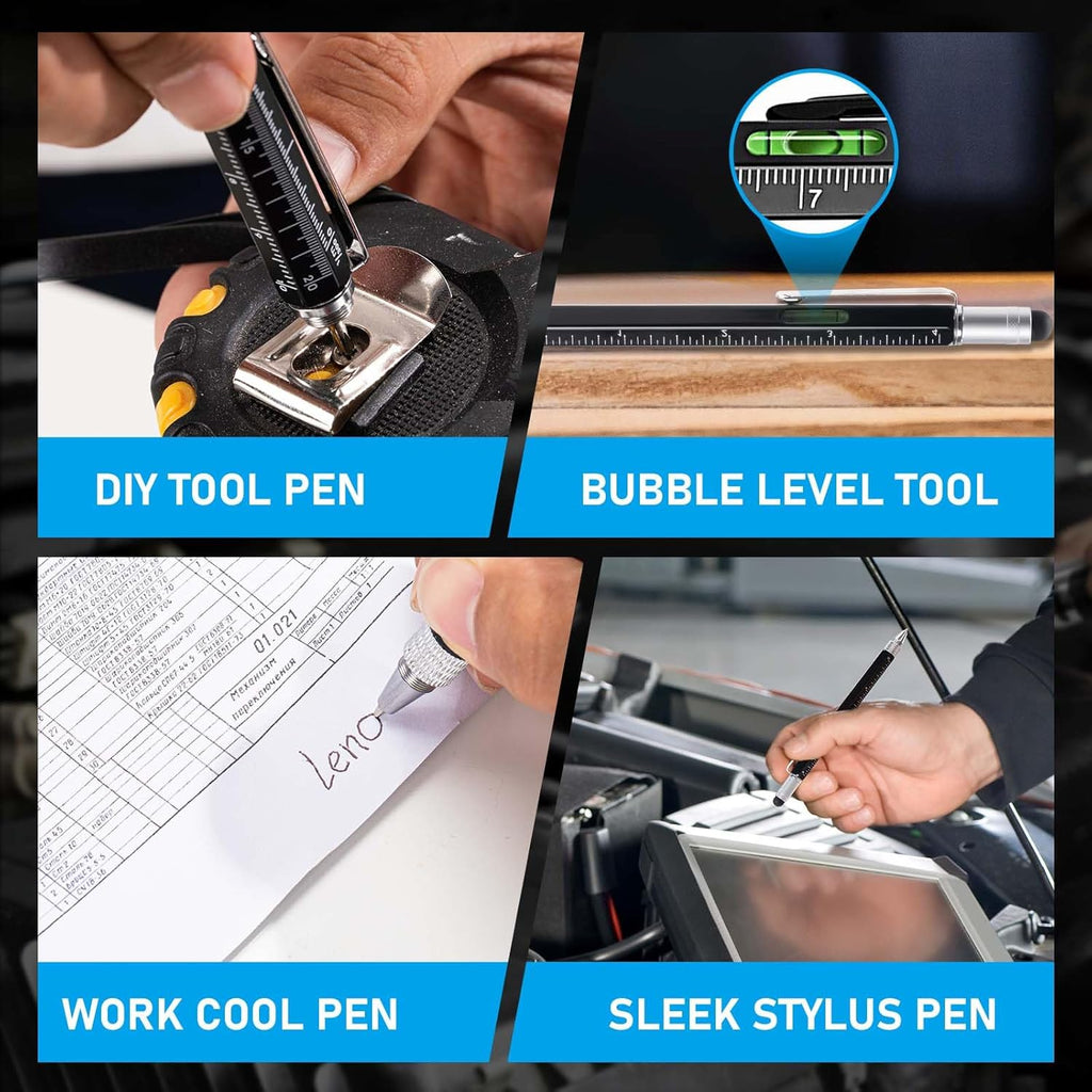 Magnet Pickup Tool with Telescoping Magnetic Flashlight and 6 in 1 Multitool Pen with Rulers, Bubble Level, Screwdrivers, Ballpoint, Christmas Stocking Stuffers for Men Adults, Birthday Gifts for Him