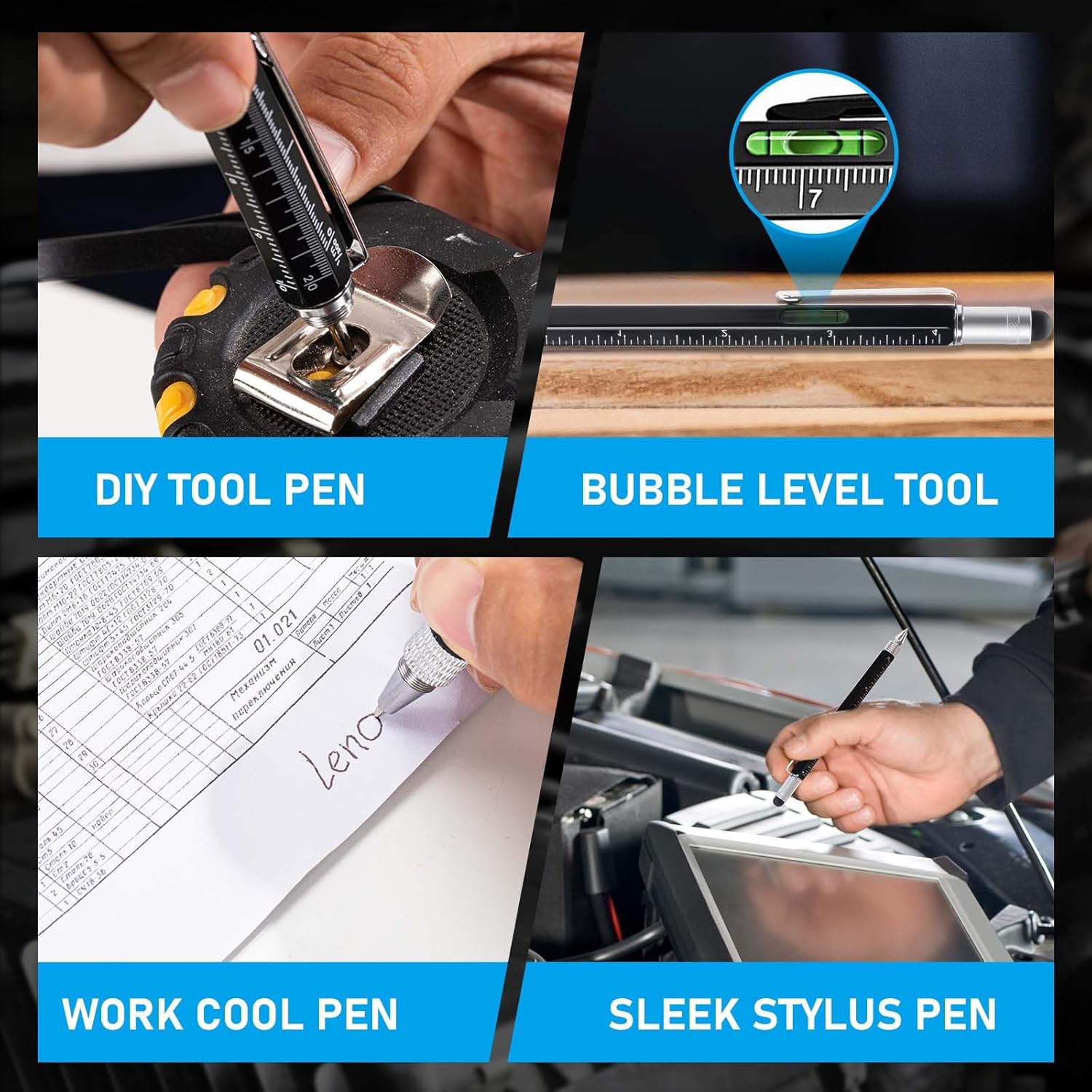Magnet Pickup Tool with Telescoping Magnetic Flashlight and 6 in 1 Multitool Pen with Rulers, Bubble Level, Screwdrivers, Ballpoint, Christmas Stocking Stuffers for Men Adults, Birthday Gifts for Him