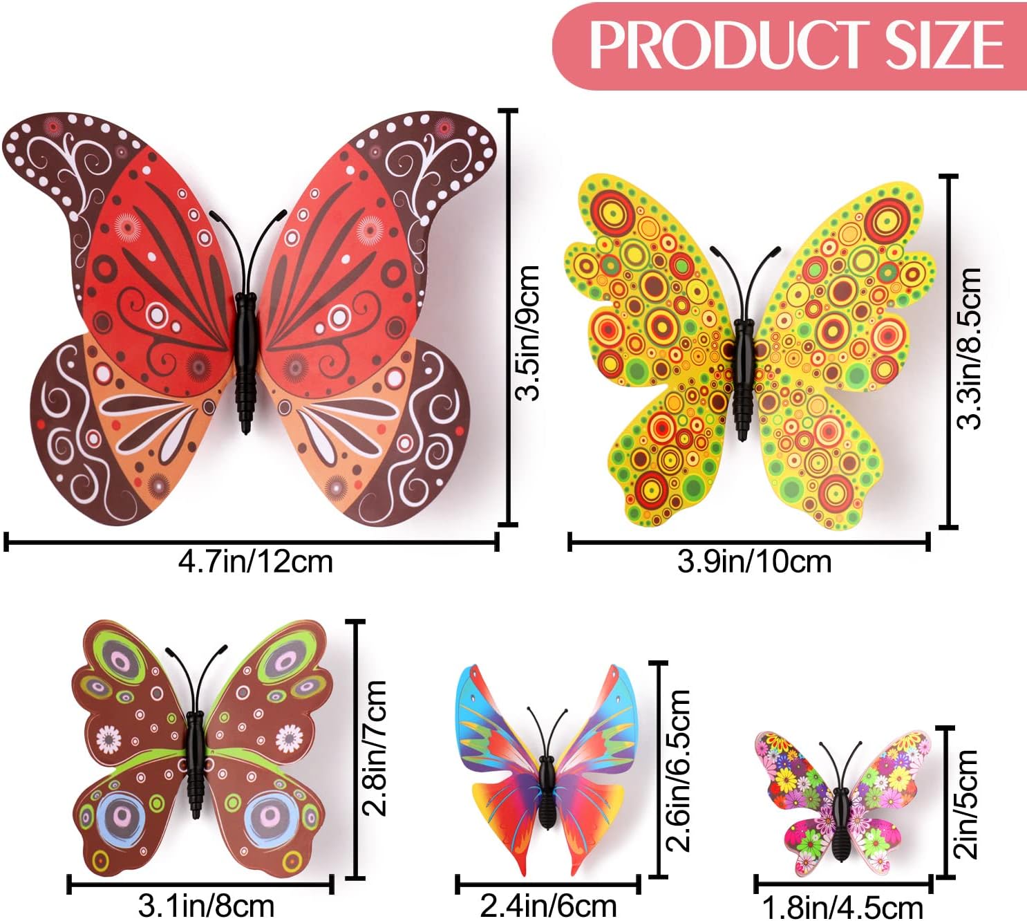 LiveGallery 72 PCS Chinese Style Removable 3D DIY Beautiful Butterfly Wall Decals Colorful Butterflies Art Decor Wall Stickers Murals for Kids Baby Boy Girls Bedroom Classroom Offices (Chinese Style)