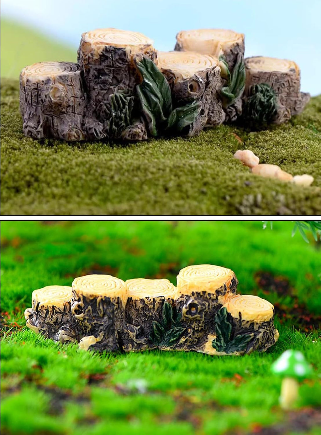 2Pcs Miniature Resin Stump Micro Landscape Fairy Garden Ornament Mini Doll House Outdoor Landscape Decor Outdoor Statues Garden Sculptures for Home and Terrarium Resin Figurines Decor 2 Style