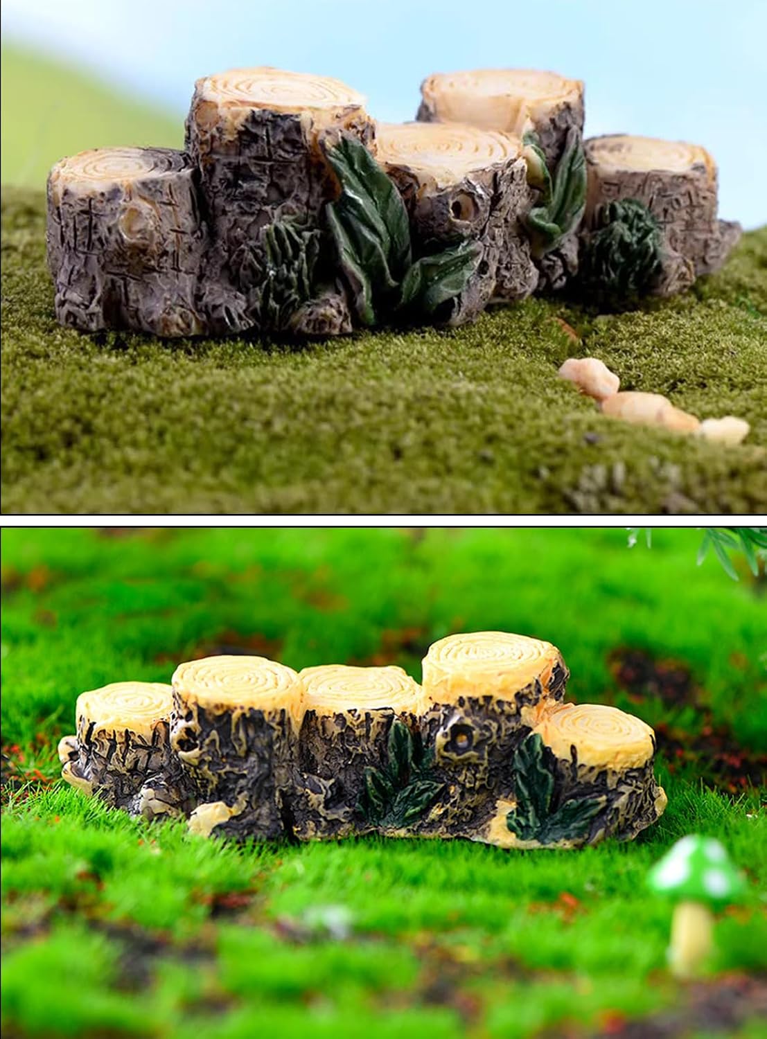 2Pcs Miniature Resin Stump Micro Landscape Fairy Garden Ornament Mini Doll House Outdoor Landscape Decor Outdoor Statues Garden Sculptures for Home and Terrarium Resin Figurines Decor 2 Style