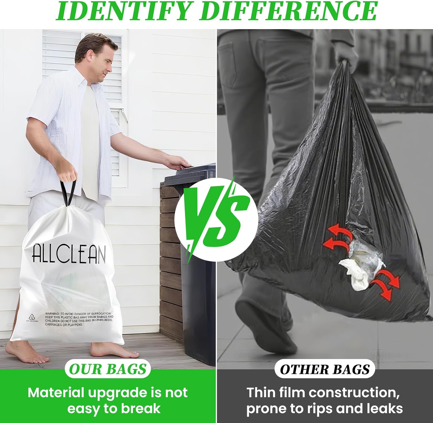 Trash Bags 15 Gallon Tall Kitchen Drawstring Garbage Bags,Fit 13-15 Gal Bins,Extra Strong&Leak-Proof,Unscented&Recyclable Trash Can Liners for Home Office Industrial Bathroom Garden Lawn