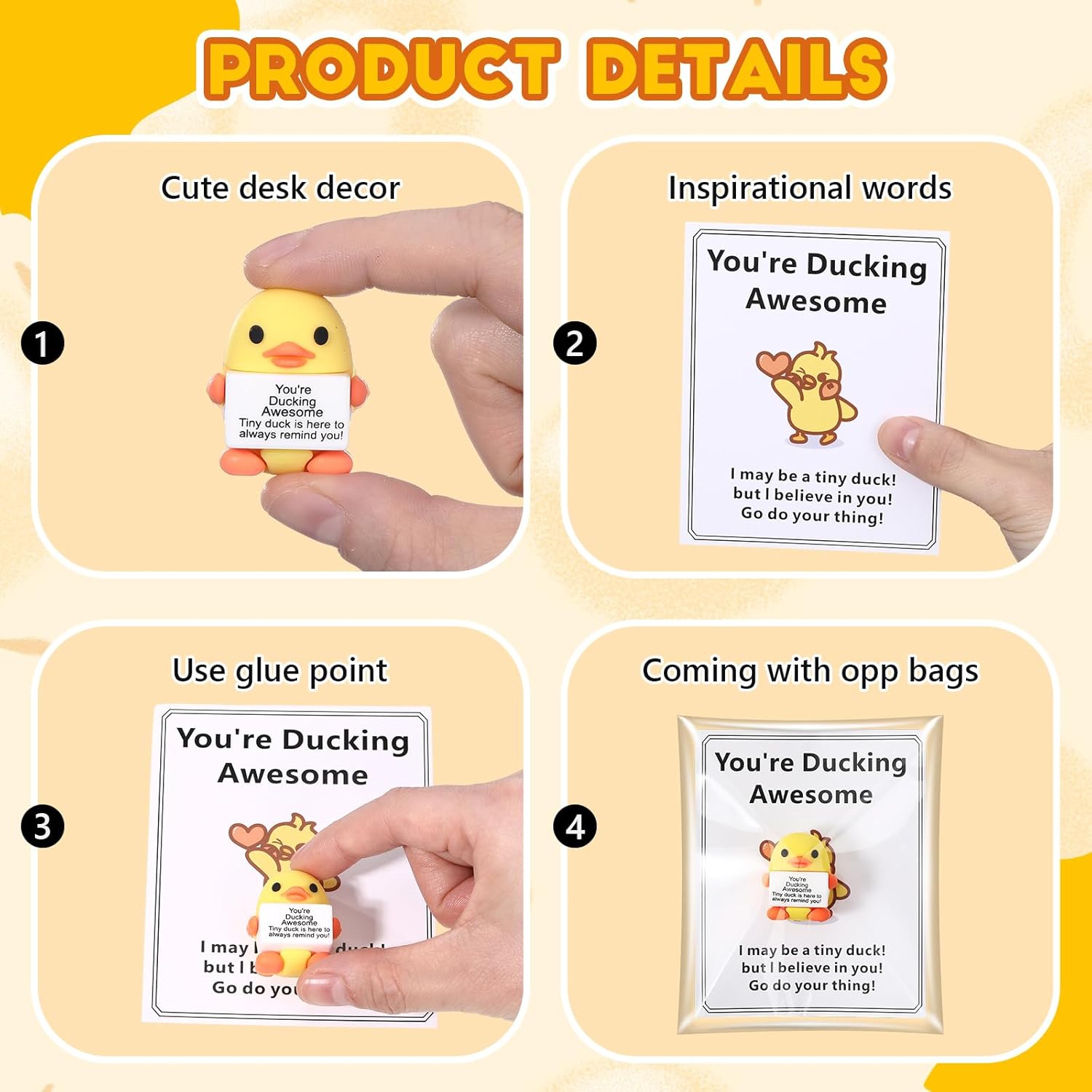 Gejoy 75 Pcs Support Duck Gift Set Include 25 Mini Rubber Duck 25 Motivational Card 25 Package Bag Positive Inspirational Gifts for Employee Coworker Staff Teacher Team Friends