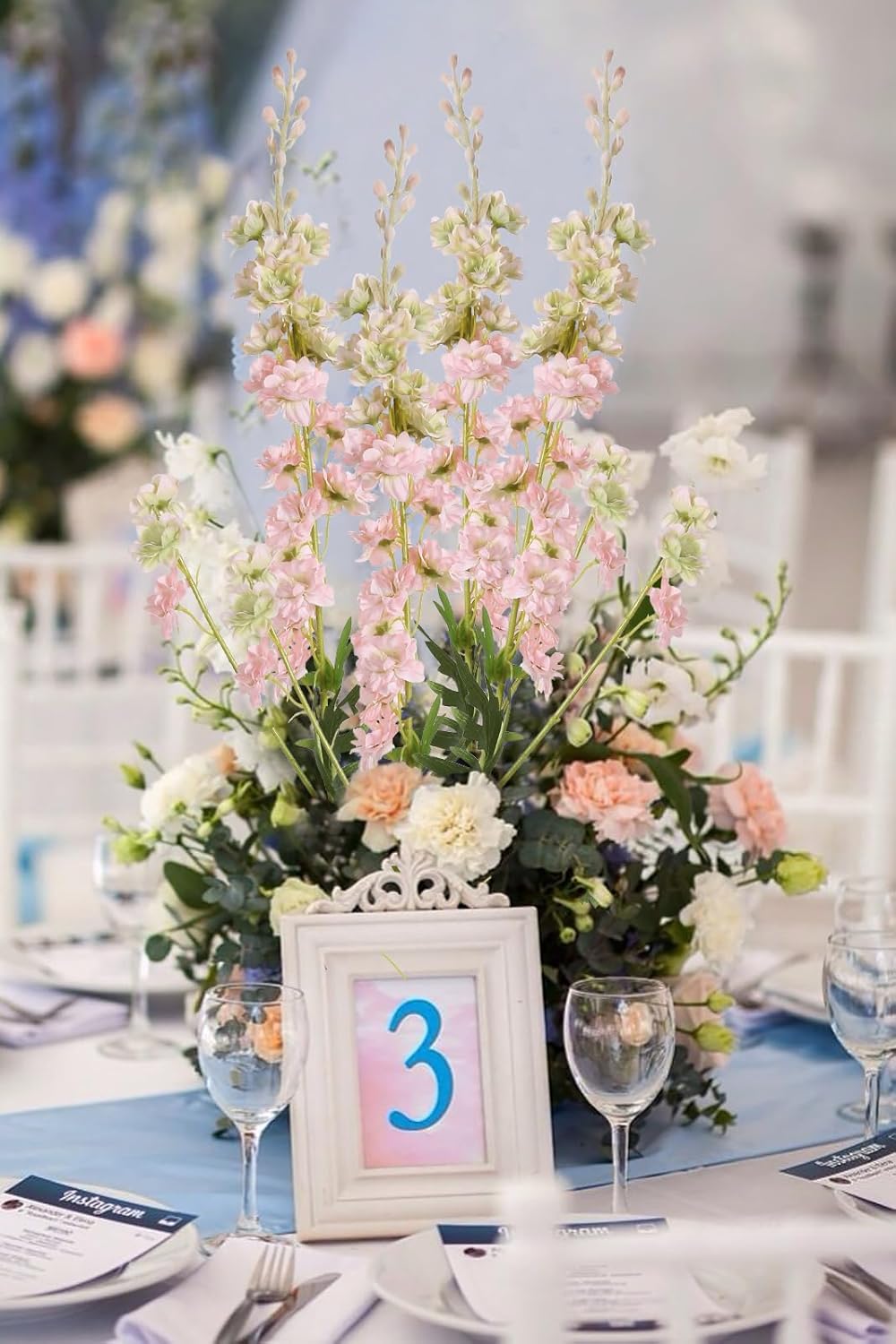 IPOPU 9Pcs Artificial Delphinium Pink Flowers Combo - 33.5" Clematis Greenery Stems, Long Stem Larkspur for Wedding Centerpieces, Bridal Bouquet, Home Party Table Decor