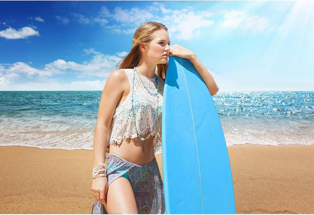 Baocicco 8x6.5ft Vinyl Backdrop Seaside Natural Landscape Photography Background Beautiful Island Surf Sand Beach Coastline Background Wedding Travel Summer Holiday Children Adults Portrait Prop