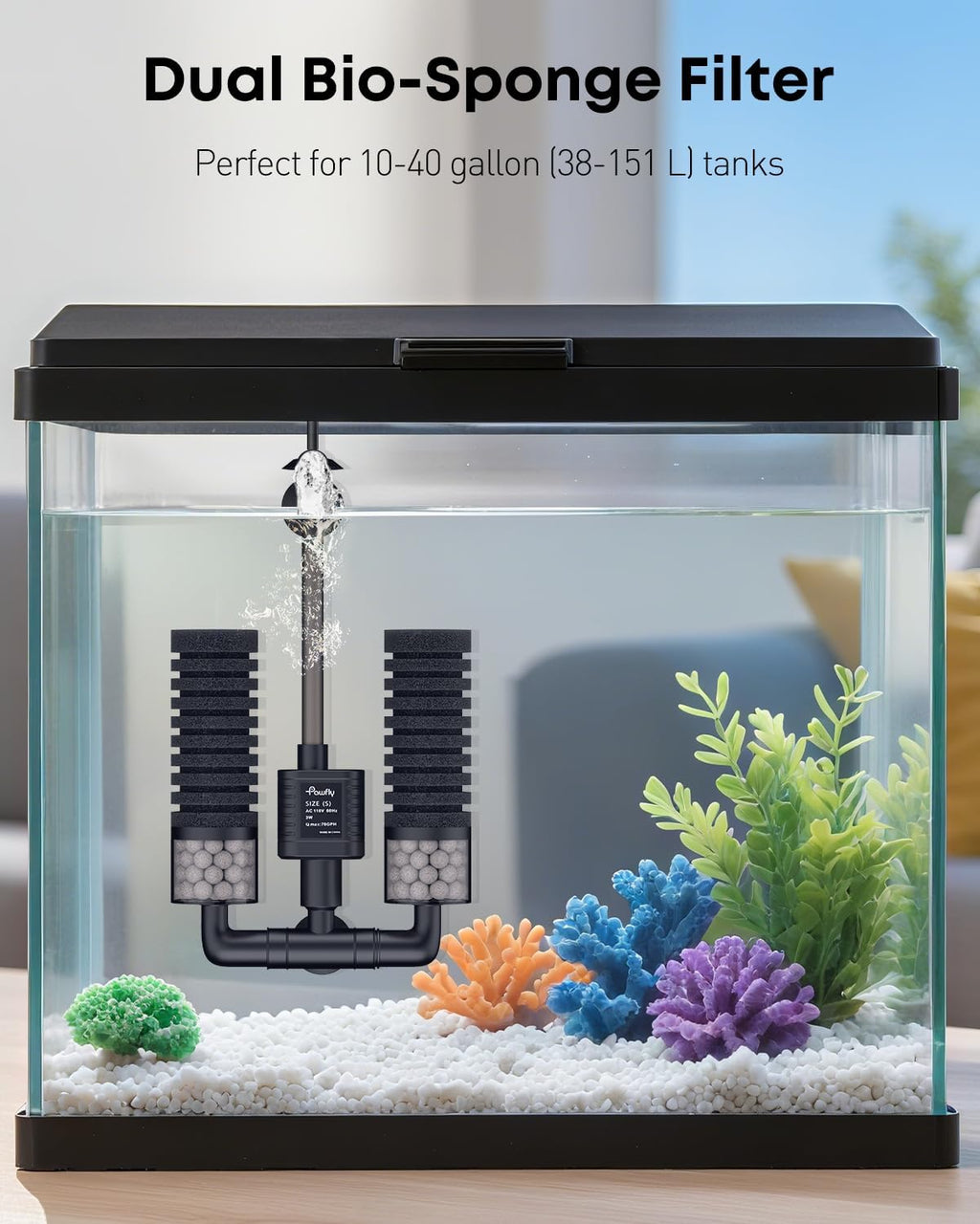 Pawfly Aquarium Sponge Filter, 70 GPH Fish Tank Filter, 3 W Submersible Small Aquarium Filter with Water Pump, Double Foams & Ceramic Balls, Quiet Bio Sponge Filter for 10-40 Gallon Tanks