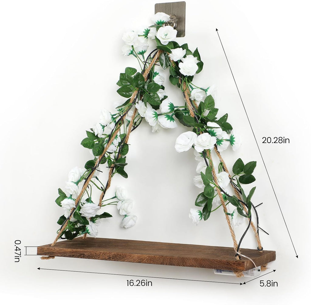 Shelf for Wall,Floating Shelves,Floating Shelves for Wall No Drilling,Adhesive Shelves,Command Strip Shelf,Room Decor Aesthetic,Fake Books Decor,Christma Decorations,2-Piece Set(White Flower)