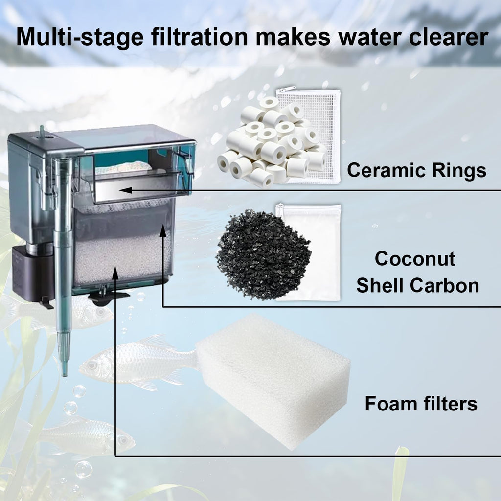 12 Pack Aquarium Filter Media Kit Compatible with Fluval AquaClear 50 Power Filter (20 to 50 Gallon), Includes 4 Ceramic Rings, 4 Carbon & 4 Foam Filter