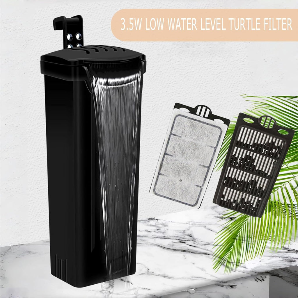 Turtle Tank Starter Kit, Upgraded Aquarium Fish Tank Kit with Filter,Fish Net, Reptile Habitat with Adjustable UV Lamp & Lid,Bask Platform for Crabs,Amphibians,Reptiles.(12"x7.7"x7.2")