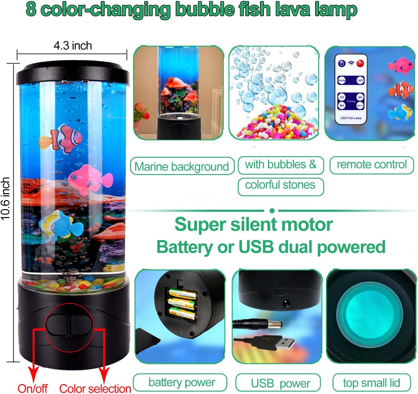Toycol Bubble Fish Lamp Ocean Sensory,8 Color Changing LED Fish Night Light,Mini Fish Aquarium Tank Table Mood Lamps for Adults Kids Home Office Decor Gifts (Bubble Fish lamp