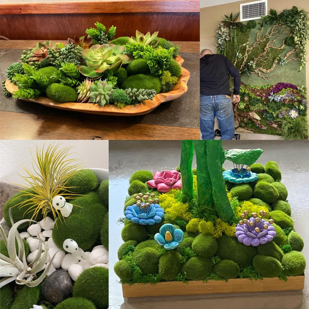 TIHOOD 50 PCS 5 Size Artificial Moss Rocks Decorative, Green Moss Balls,Moss Stones, Green Moss Covered Stones, Fake Moss Decor for Floral Arrangements, Fairy Gardens and Crafting