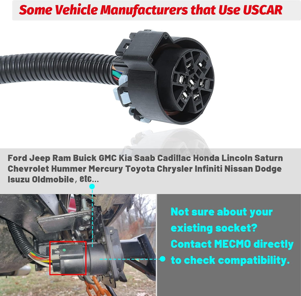 MECMO 55384 Replacement USCAR 7 Pin to 4 Pin Trailer Harness for Installing Tailgate Light Bar Adapter, USCAR 4-Pin Trailer Extension Wiring 41 Inches, for USCAR 7 Way & Factory Tow Package