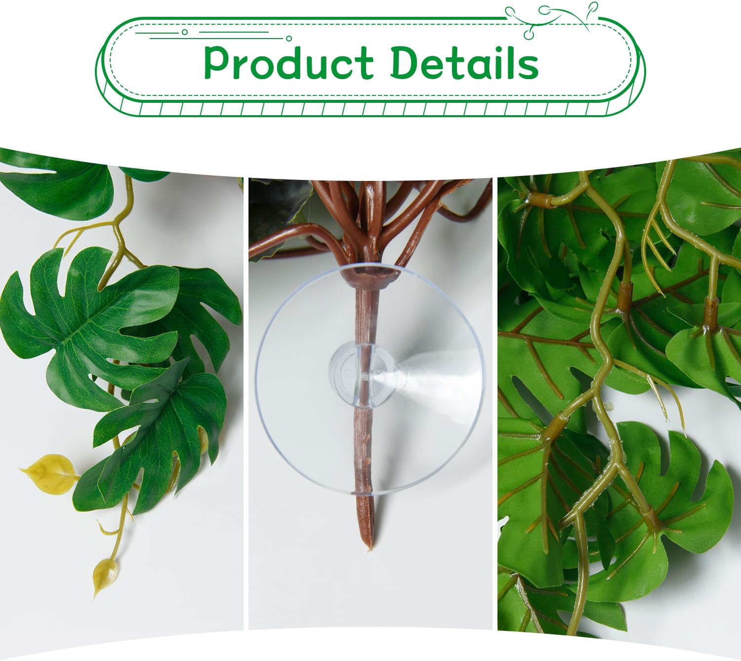 Dsoar 3 PCS Reptile Plants Artificial Hanging Plants with Suction Cup Pets Habitat Climbing Decorations Amphibian Terrarium Fake Plants
