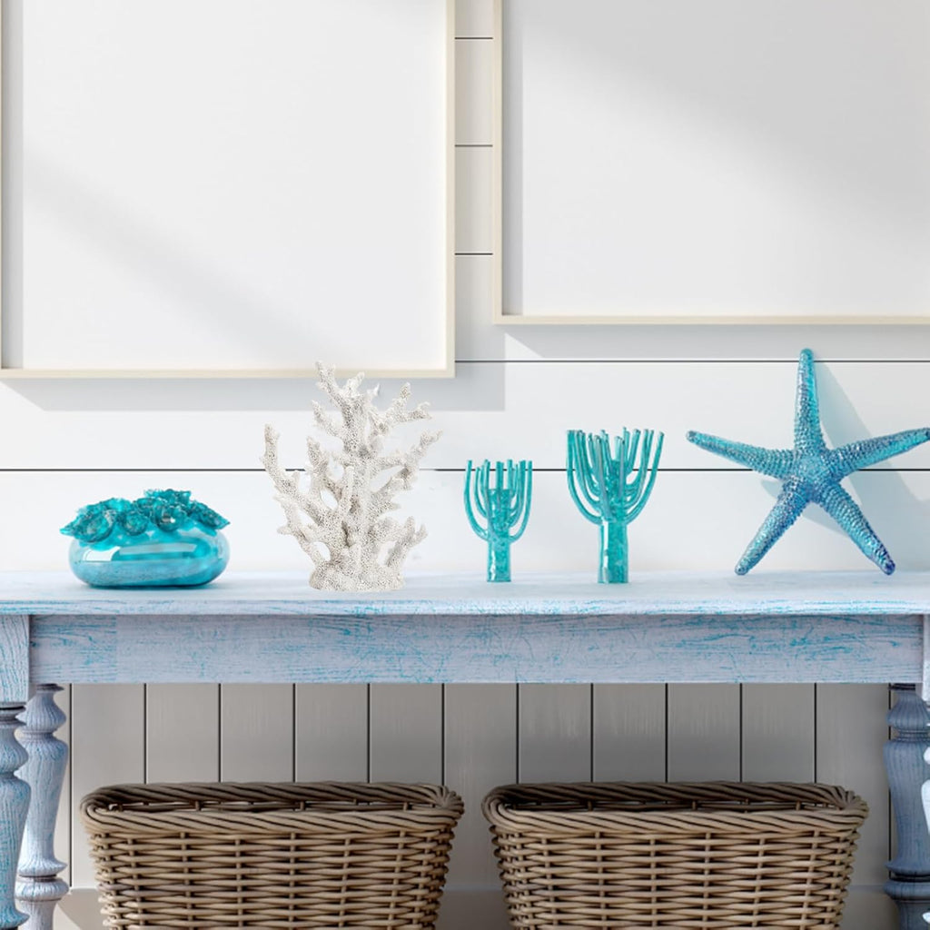 TOPZEA Artificial Coral Ornament, Resin Faux White Coral Reef Aquarium Decor Decorative Sea Stony Corals Realistic Underwater Aquatic Plant for Fish Tank Decoration, Bathroom, Living Room (Pack of 2)