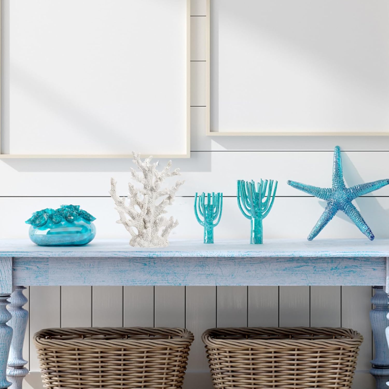 TOPZEA Artificial Coral Ornament, Resin Faux White Coral Reef Aquarium Decor Decorative Sea Stony Corals Realistic Underwater Aquatic Plant for Fish Tank Decoration, Bathroom, Living Room